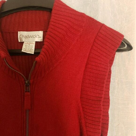 Chadwick Sweater Vest Womens Size M Red Full Zip Ribbed Mock Neck Zipper Pockets - Picture 4 of 12